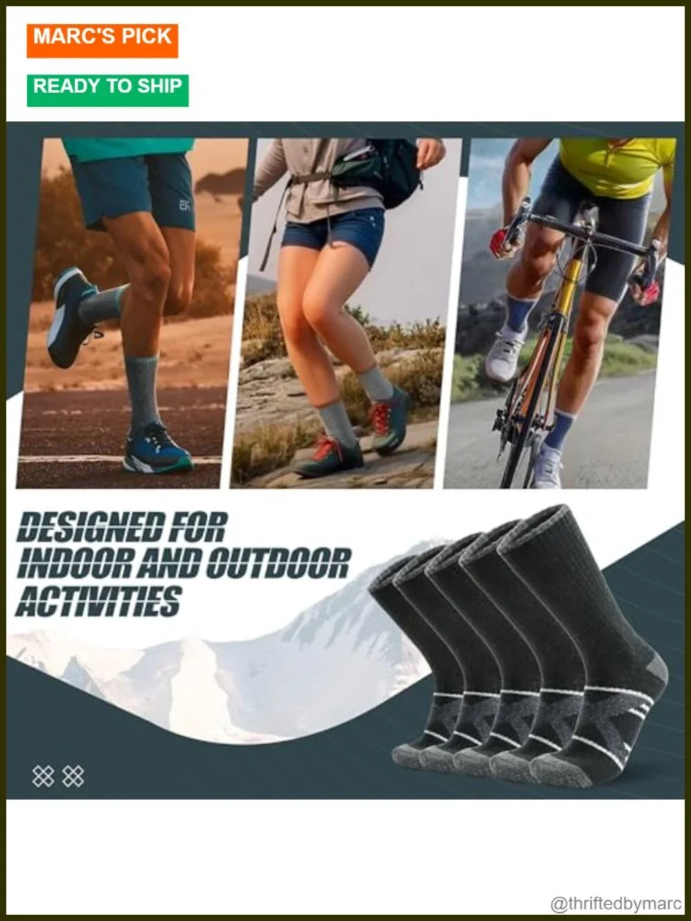 5 Pairs Merino Wool Hiking Socks Thermal Winter Warm Moisture Wicking Cushion